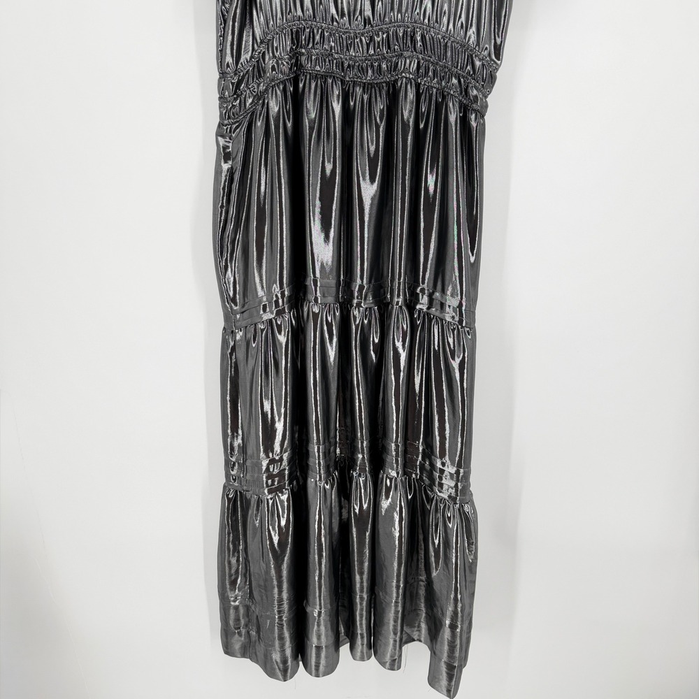 Anthropologie Somerset Maxi Dress Shine Metallic Silver Tiered Pockets 1X - Picture 12 of 16